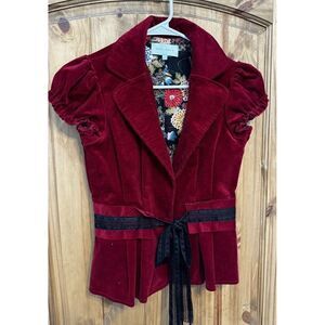 Baby‎ Tears Corduroy Women's Front Tie Front Shirt Red Blazer Size